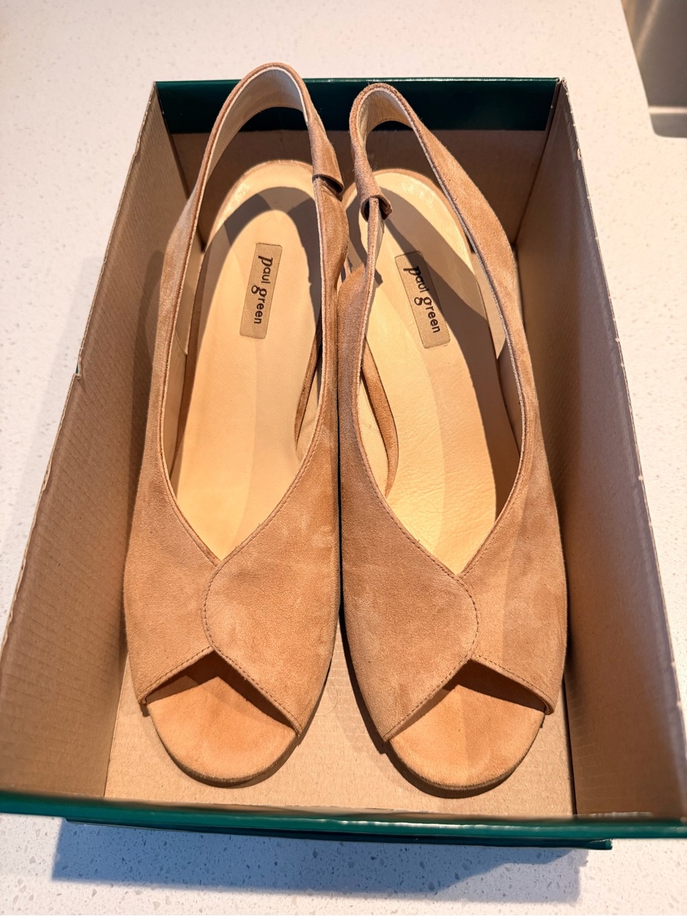 Paul Green Beige Suede Slingback Peep Toe Block Heel Sandals EU 40